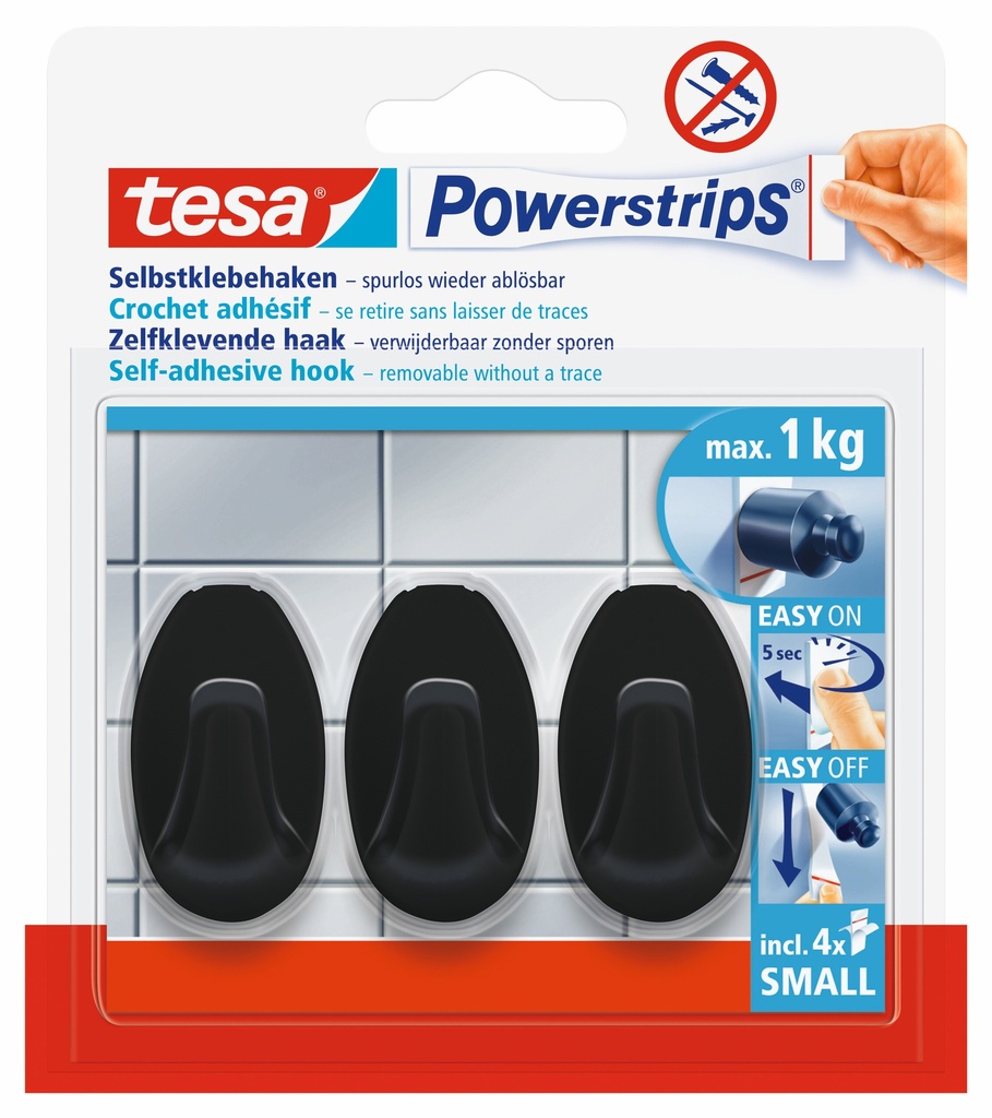 TESA POWERSTRIPS HAAK S OVAAL ZWART