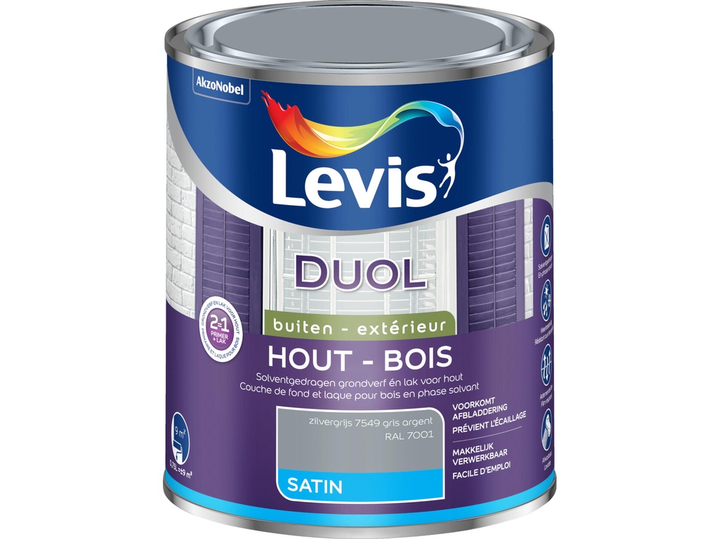 Levis Duol Lak & Primer 2 in 1 Zijdeglans Zilvergrijs 750 ml