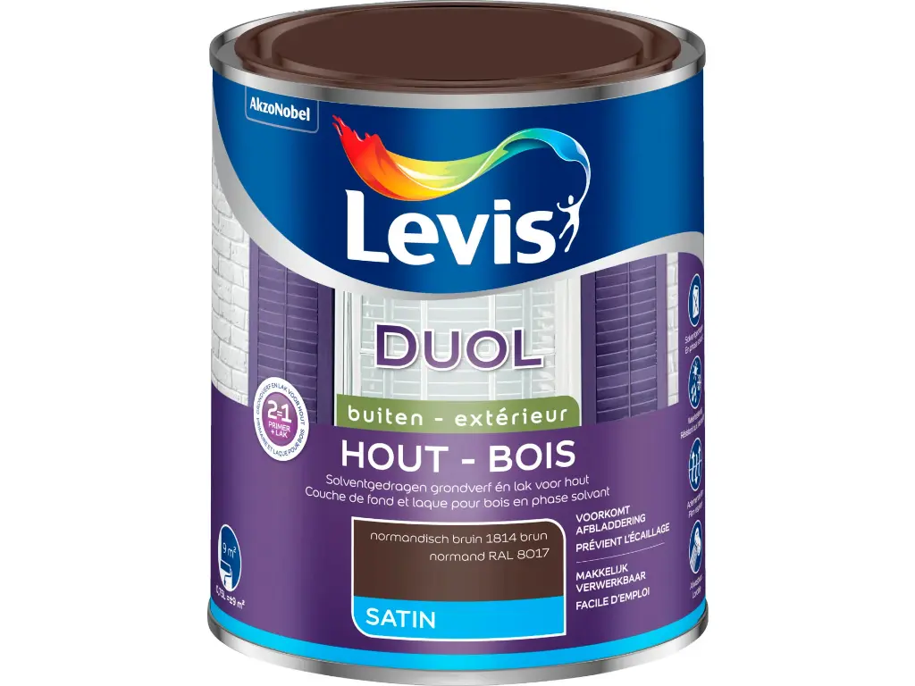 Levis Duol Lak & Primer 2 in 1 Zijdeglans Normandisch Bruin 750 ml