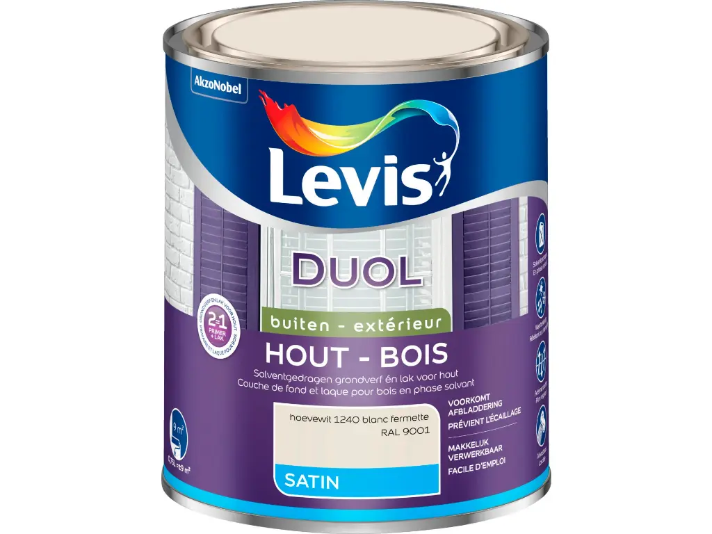 Levis Duol Lak & Primer 2 in 1 Zijdeglans Hoevewit 750 ml