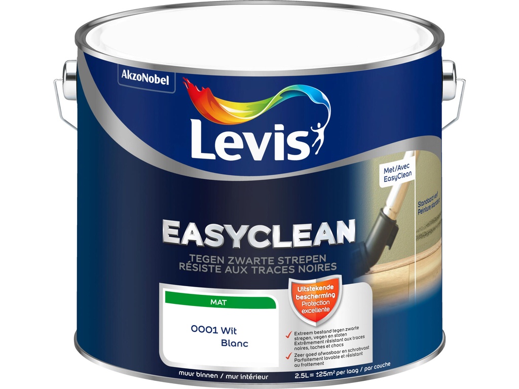 Levis EasyClean Muurverf tegen Zwarte Strepen Mat 2,5l Wit