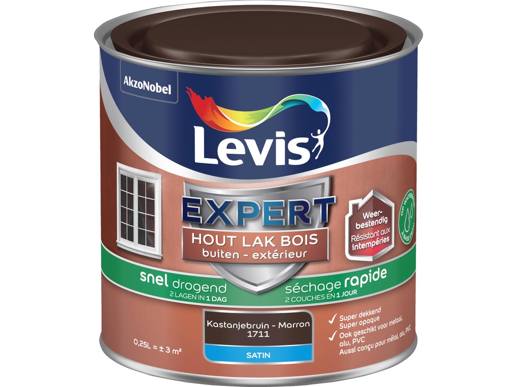 Levis Expert Lak buiten Sneldrogend Satin 0,25l Kastanjebruin