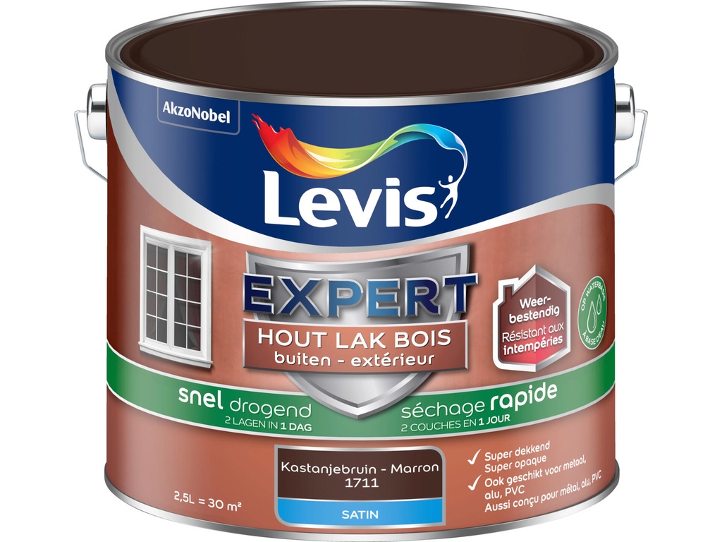 Levis Expert Lak buiten Sneldrogend Satin 2,5l Kastanjebruin
