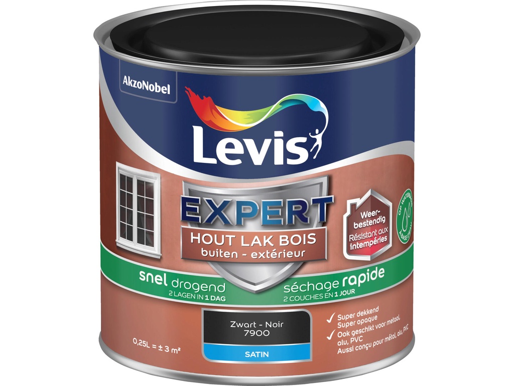 Levis Expert Lak buiten Sneldrogend Satin 0,25l Zwart