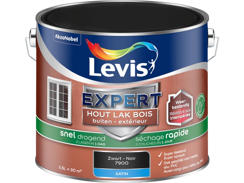 Levis Expert Lak buiten Sneldrogend Satin 2,5l Zwart