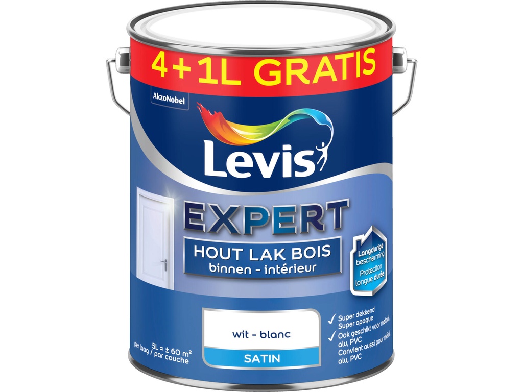 Levis Expert Binnenlak Satin Wit 4+1L 