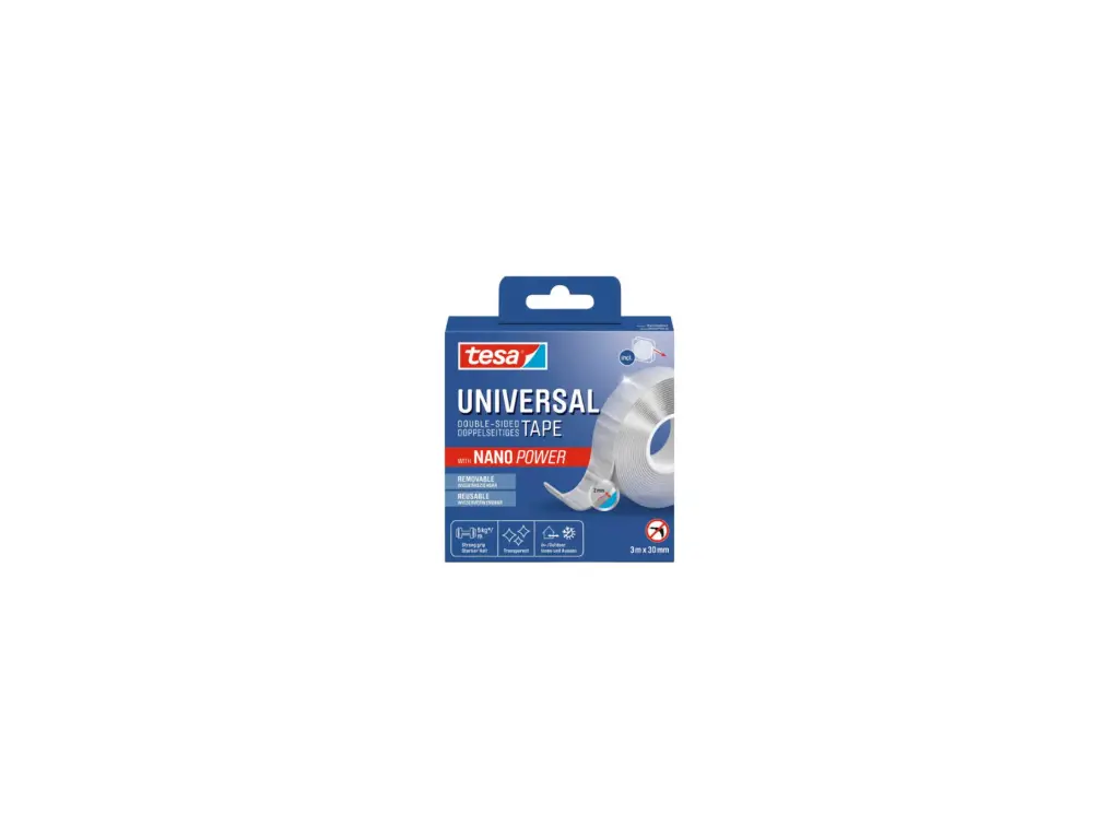 Tesa Universal Nano Power Dubbelzijdige Tape 3m x 30mm Transparant
