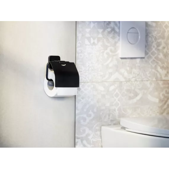 Wenko Turbo-Loc Porto Black Toiletrolhouder Met Klep RVS Zwart
