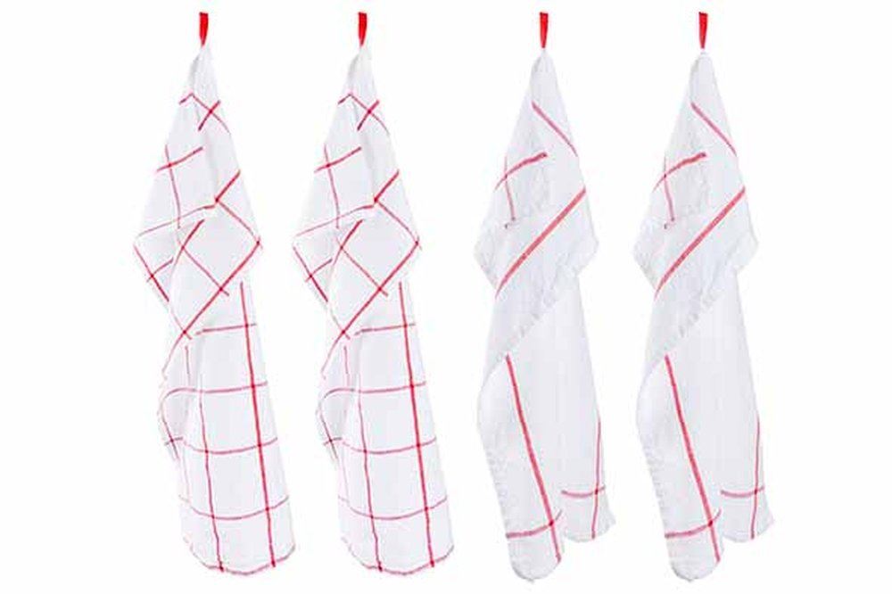 Koton Keukenhanddoek Set4 Wit/Rood 50x70cm 