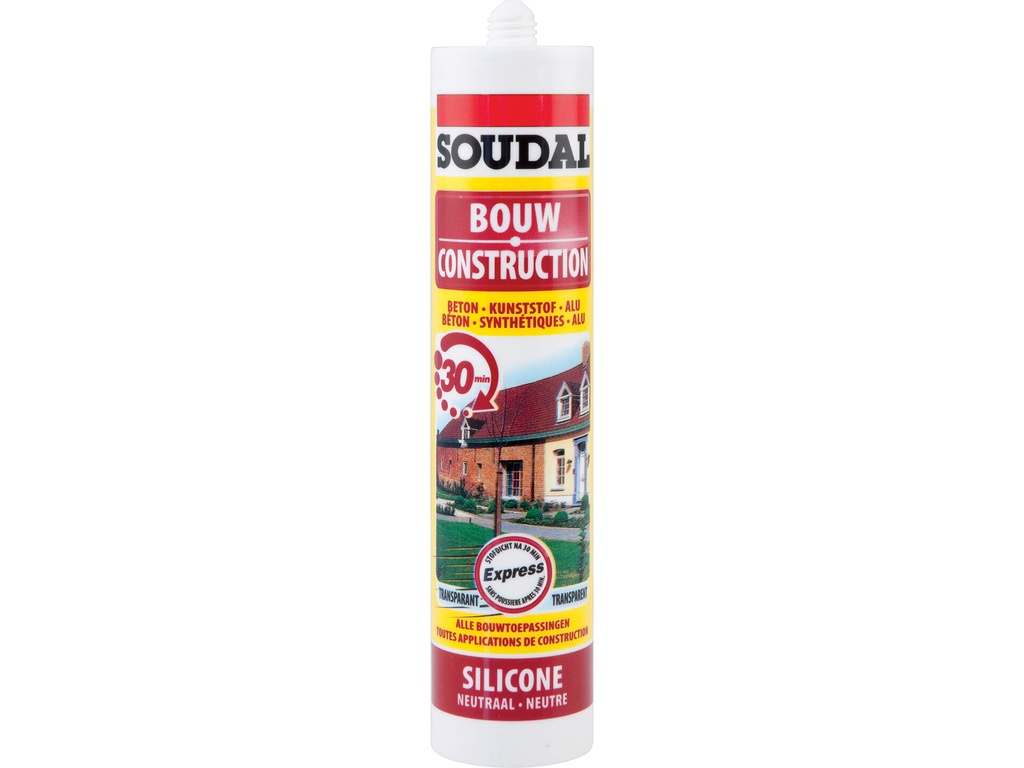 SOUDAL SILICONE NEUTRAAL BOUW EXPRESS TRANSPARANT 300ML