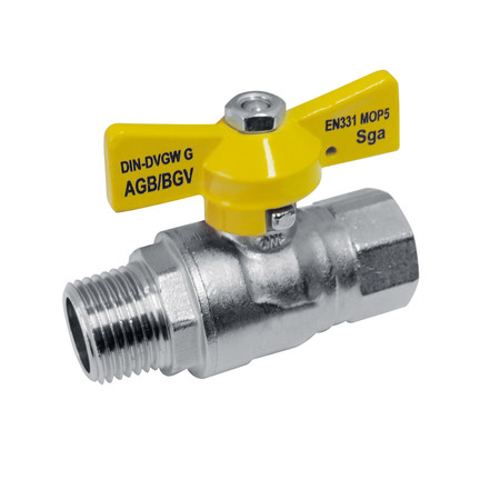 [b02202] Gasbolkraan voor aardgas/LPG chroom mat 1/2"M x 1/2"F