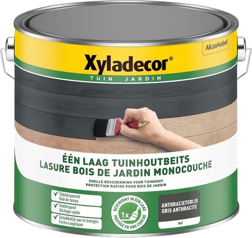 [XY5890076] Xyladecor Een laag tuinhoutbeits antrah grijs 2.5L