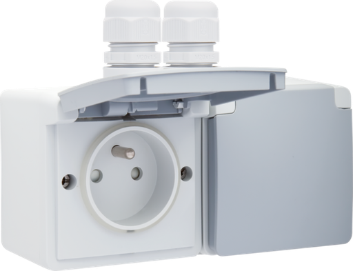 [NI70037749] NIKO HYDRO Dubbel horizontaal stopcontact met penaarde Grijs 700-37749