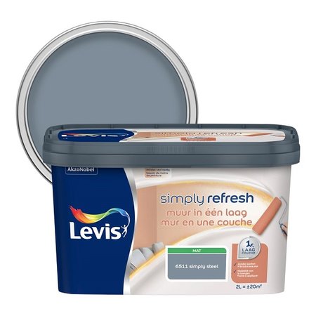 [LV5687499] Levis Simply Refresh muurverf 1 laag mat 2l simply steel