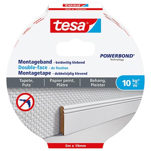 [1051182] TESA POWERBOND MONTAGETAPE GEVOELIGE MATERIALEN 5MX19MM
