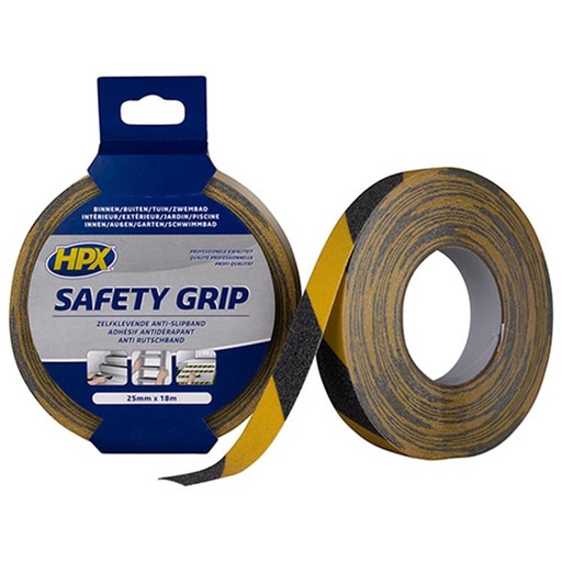 [SY2518] HPX SAFETY GRIP ZWART/GEEL 25MMX18M