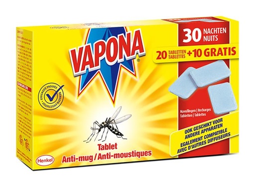 [1002986] Vapona Anti-Mug Navulling 20+10 gratis Tabletten