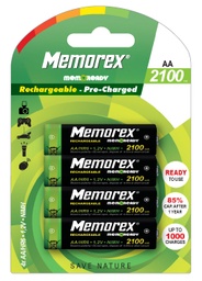 [A0045] MEMOREX READY Oplaadbare batterijen X4 HR6/AA/2100mAh