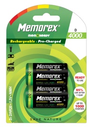 [321402002400] MEMOREX READY Oplaadbare batterijen X2 HR20/D/4000mAh