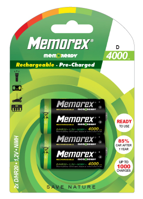 [A2606] MEMOREX READY Oplaadbare batterijen X2 HR20/D/4000mAh