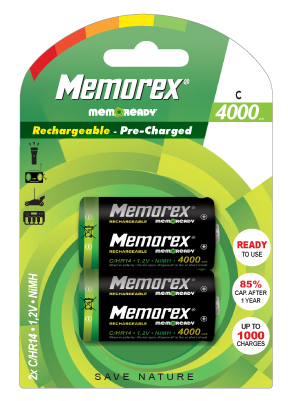 [A2605] MEMOREX READY Oplaadbare batterijen X2 HR14/C/4000mAh