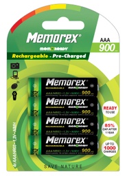 [A1814] MEMOREX READY Oplaadbare batterijen X4 HR03/AAA/900mAh