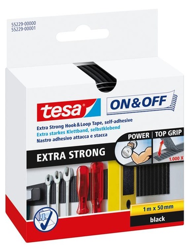 [1002955] TESA on&off extra sterk klittenband 1m x 50mm zwart