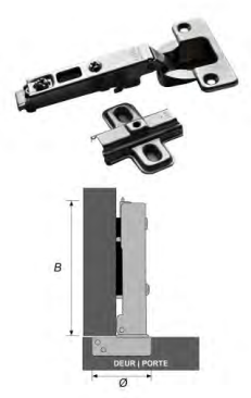 [S-9087] Inboorveerscharnier Hoekig CLIP-ON - 35mm 2st