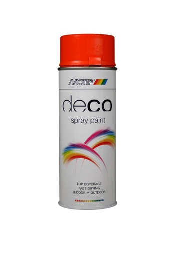 [1605] MOTIP DECO LAK HOOGGLANS RAL 2004 HELDER ORANJE SPUITBUS  400ml