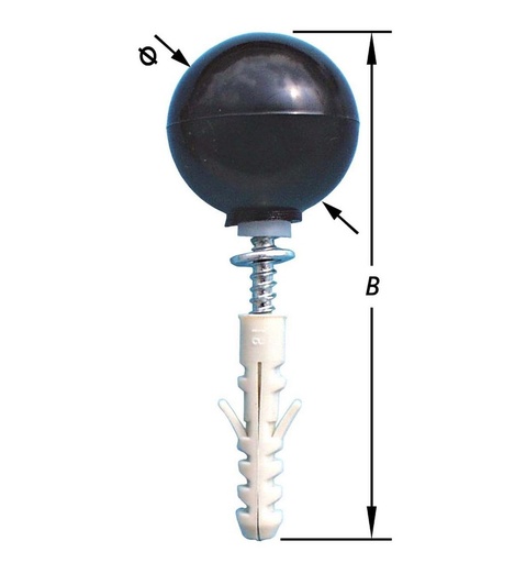 [S-2266-7] Deurstop Bol Schroef+Plug - 35x77mm - Grijs