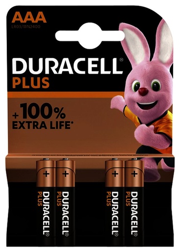 DURACELL BATTERIJEN PLUS 100% AAA LR03 4-PACK