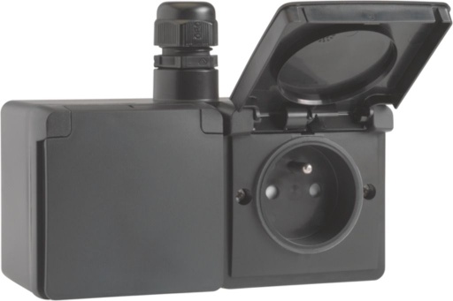 [NI76137748] NIKO HYDRO Dubbel horizontaal stopcontact met penaarde Zwart 761-37748