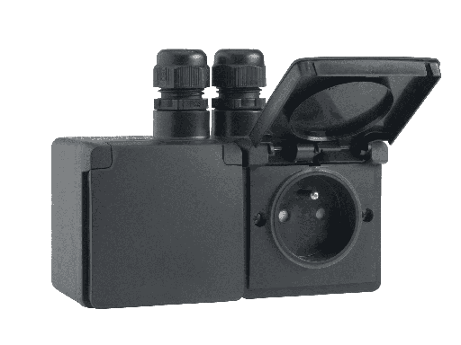 [NI76137749] NIKO HYDRO Dubbel horizontaal stopcontact met penaarde Zwart 761-37749
