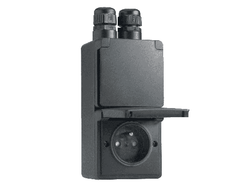 [NI76137730] NIKO HYDRO Dubbel verticaal stopcontact met penaarde Zwart 761-37730