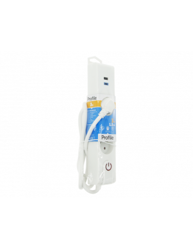 [433030412] Stekkerblok 3-voudig + USB + Schakelaar Wit 1,5m