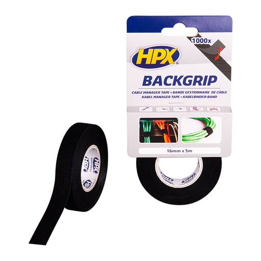 [HPXBG1605] HPX BACK GRIP KABELBINDER-BAND ZWART 16MMX5M