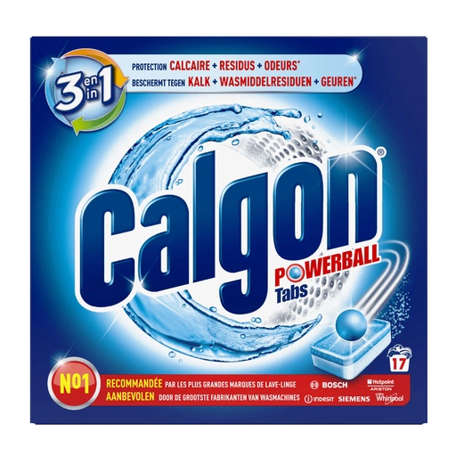 [A10276] Calgon Powerball Tabs 3in1 – Beschermt Tegen Kalk – Wasmiddelresiduen – Geuren 17 wasbeurten