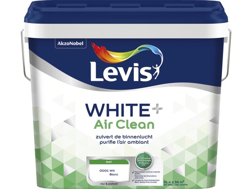[LV5380630] LEVIS WHITE+ Air Clean muur- en plafondverf mat 5l wit
