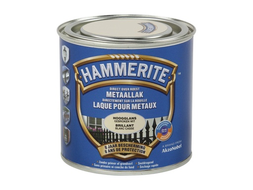 HAMMERITE METAALVERF HOOGGLANS GEBROKEN WIT 250ml***