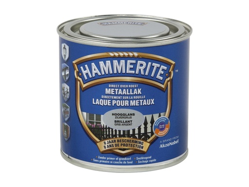 HAMMERITE METAALVERF HOOGGLANS ZILVERGRIJS 250ml