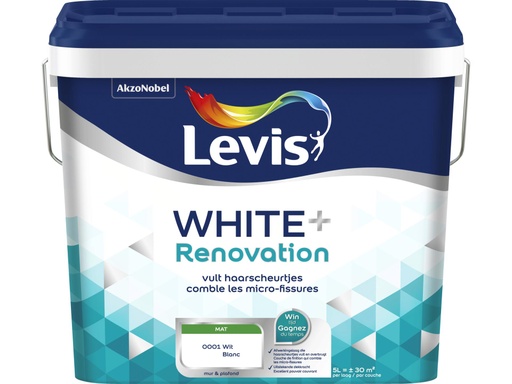 [LV5330441] LEVIS WHITE+ Renovation muur- en plafondverf mat 5l wit