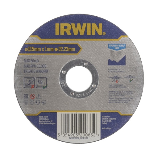 [IW8082137] IRWIN Pro Performance Doorslijpschijf RVS Ø115mm x 1mm
