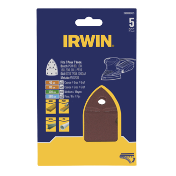 [IW8083415] IRWIN Set Schuurvellen voor Multischuurmachines Bosch, SKIL, LUX en METABO Zelfklevend 5PCS
