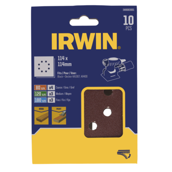 [IW8083001] IRWIN Set Schuurvellen 115x115mm K80/K120/K180 Zelfklevend met Perforatie 10 PCS