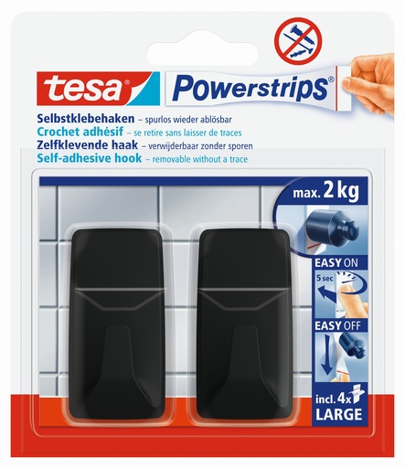 [1072303] TESA POWERSTRIPS RECHTHOEK L  ZWART 2Kg