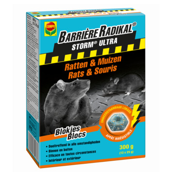 [2392902017] Compo Barrière Radikal Storm Ultra blokjes tegen ratten en muizen 12 x 25 gr