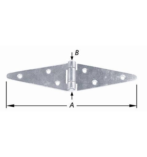 [1-0169-300] Staartscharnier Dubbel Licht Verzinkt 300mm