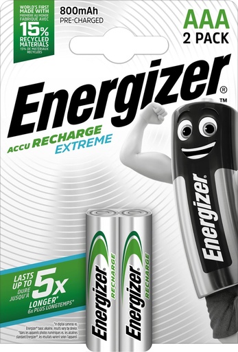 [2HR03EX800] ENERGIZER BATTERIJEN OPLAADBAAR AAA 2st 800mAh 